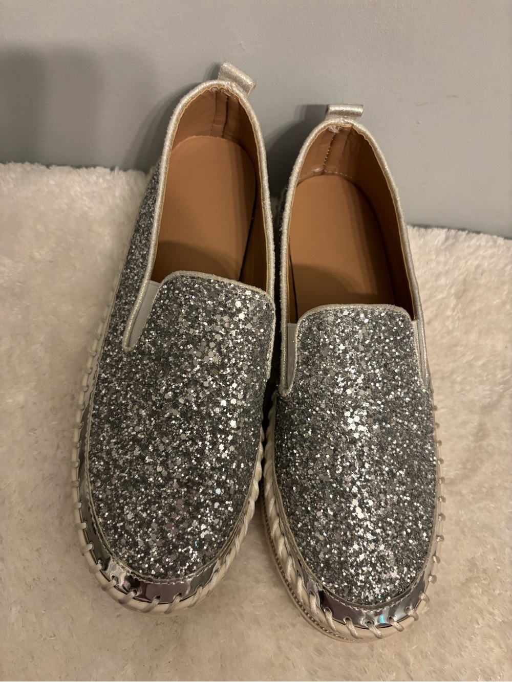 Bling Silver Glitter Slip-On Women's Sneakers.. disco